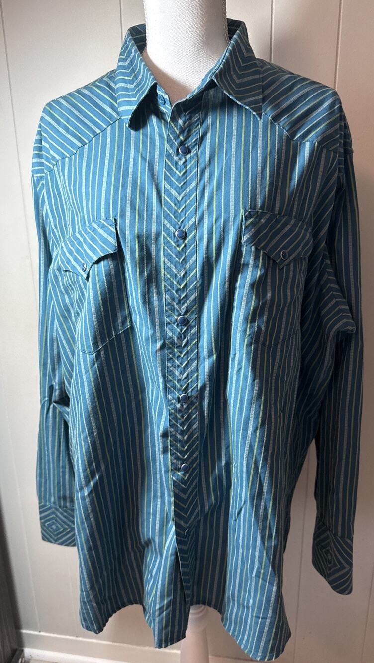 Vintage 2XL Western Shirt Wrangler Cowboy Authentic Striped Snap Long Sleeve AA